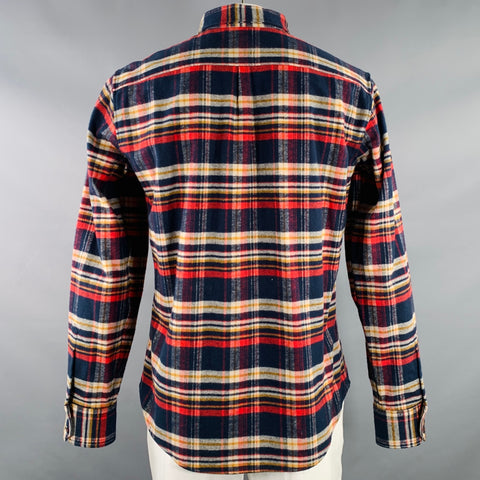 DSQUARED2 Size XL Navy Red Yellow Plaid Cotton Button Up Long Sleeve Shirt