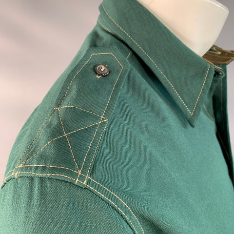 MAISON MARGIELA Size S Green Blue Contrast Trim Epaulets One Pocket Long Sleeve Shirt