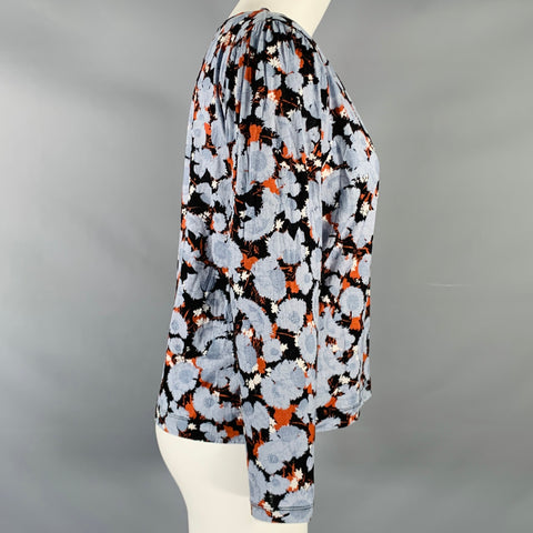 DRIES VAN NOTEN Size S Blue Black Brown Cotton Abstract Floral Blouse