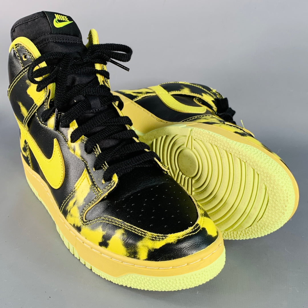NIKE Size 11 Dunk High 1985 Black Yellow Print Leather High Top Sneakers