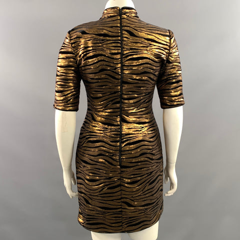 ALICE + OLIVIA Size 12 Gold Black Polyester Tiger Knee Length Dress