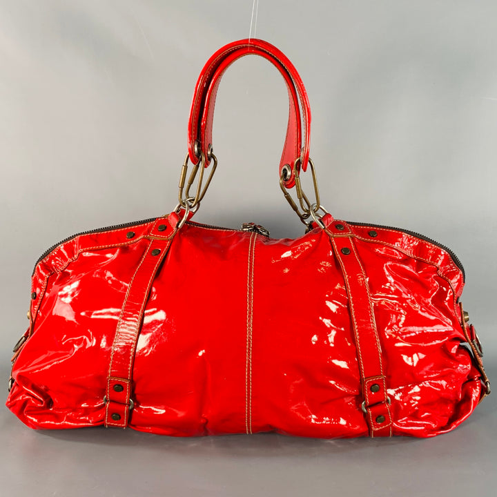 LANVIN Vintage Red Patent Leather Overnight Handbag