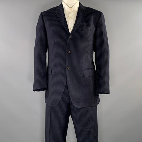 POLO Chest Size 44 Navy Light Grey Pinstripe Wool Notch Lapel 38 30 Suit