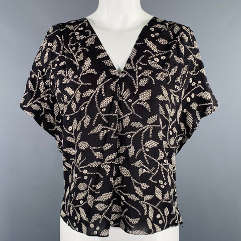 MARANT ETOILE Size 8 -Delocia- Black Cream Viscose Abstract V-Neck Blouse