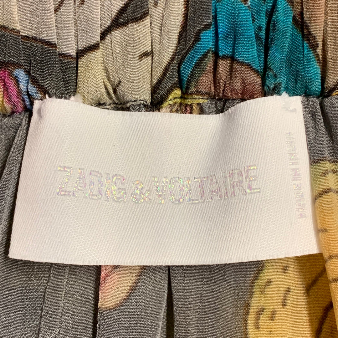 ZADIG & VOLTAIRE Size S Joslin Grey Multi Color Viscose Cartoon Elastic Waistband High Low Skirt