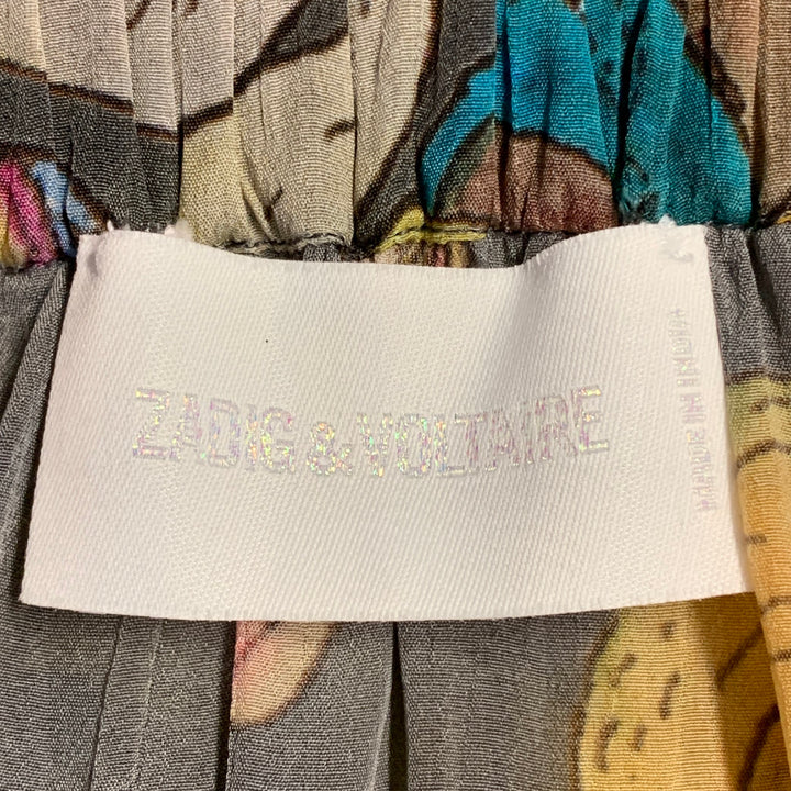 ZADIG & VOLTAIRE Size S Joslin Grey Multi Color Viscose Cartoon Elastic Waistband High Low Skirt