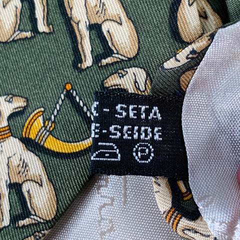 SALVATORE FERRAGAMO Green Beige Dogs Silk Tie