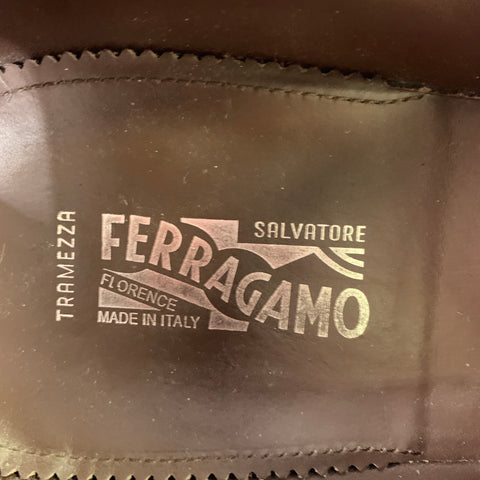SALVATORE FERRAGAMO Size 12 Black Silver Woven Leather Penny Loafers
