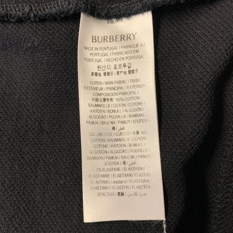 BURBERRY Size S Black Green Stripe Cotton Blend Zip Up Polo