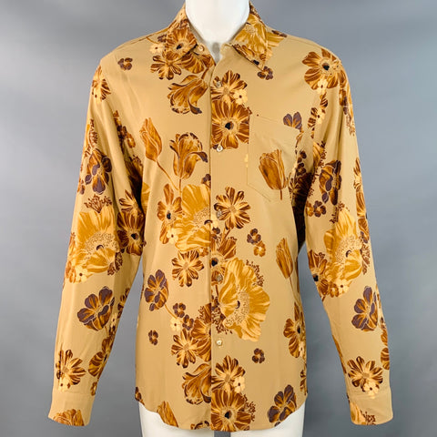AMI by ALEXANDRE MATTIUSSI Size M Brown Tan Floral One Pocket Oversized Long Sleeve Shirt