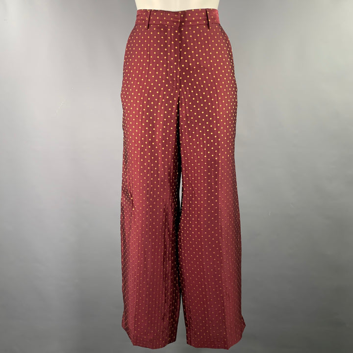 DRIES VAN NOTEN Size 4 Burgundy Gold Viscose Polyester Polka Dot Dress Pants