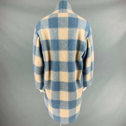 ISABEL MARANT Size 10 Blue Cream Polyester Blend Gingham Shawl Lapel Coat