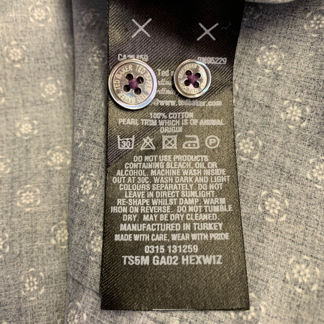 TED BAKER Size XS Hexwiz Navy White Circles Cotton One Pocket Long Sleeve Shirt