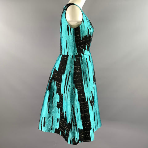 CAROLINA HERRERA Size 4 Teal Black Knee-Length Cocktail Dress