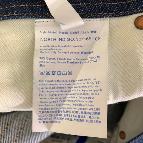 ACNE Size 31 Navy Indigo Contrast Stitch Cotton Slim Fit Jeans
