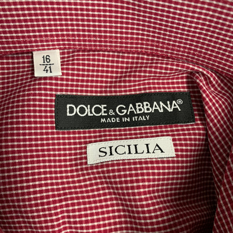 DOLCE & GABBANA Size M Red White Grid Cotton Button Up Long Sleeve Shirt