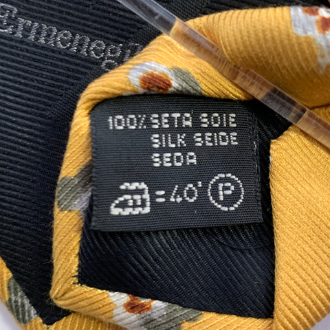 ERMENEGILDO ZEGNA Size One Size Yellow Rust Floral Silk Tie