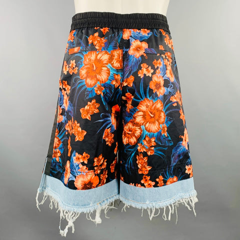 FAUSTO PUGLISI Size 30 Black Blue Orange Floral Cotton Shorts