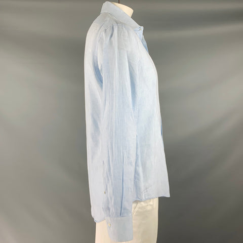SAKS FIFTH AVENUE Size L Blue Linen Button Up Long Sleeve Shirt