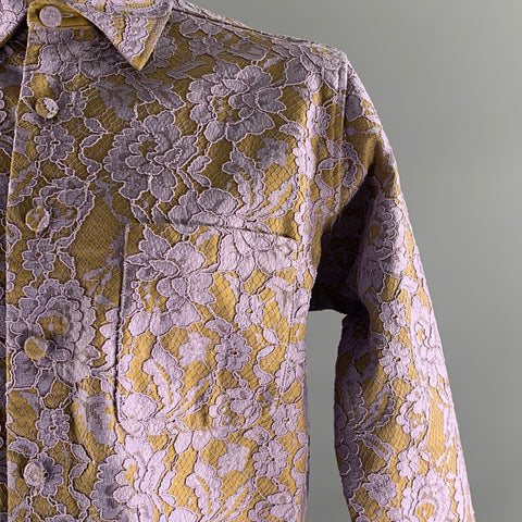 AKNVAS Size L Lavender Khaki Lace Polyester Button Up Long Sleeve Shirt