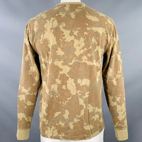 RRL by RALPH LAUREN Taille L Chemise Henley à Manches Longues en Coton Camouflage Kaki Marron