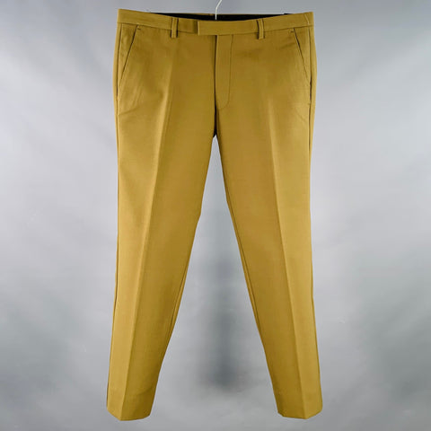 DRIES VAN NOTEN Size 32 Green Olive Polyester Wool Flat Front Dress Pants