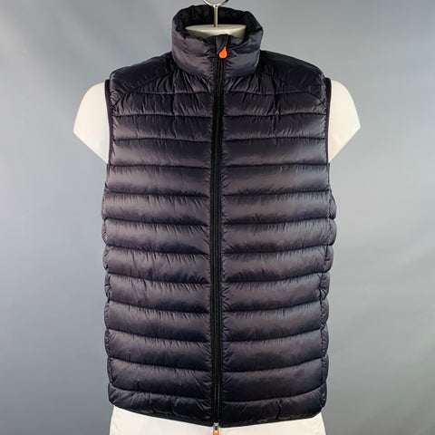 SAVE THE DUCK Size L Navy Quilted Nylon Zip Up Vest