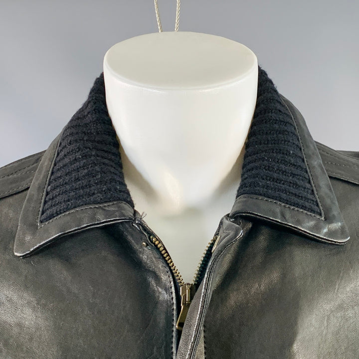 DANIELE ALESSANDRINI Size 40 Black Leather Contrast Trim Jacket