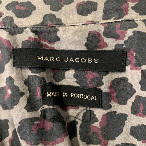 MARC JACOBS Size XS Grey Black Purple Animal Print Cotton Short Sleeve Shirt