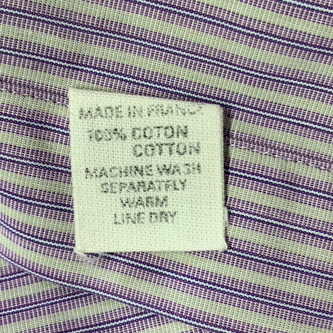 CHARVET Size L White Lavender Stripe Cotton Curved Cutaway Long Sleeve Shirt