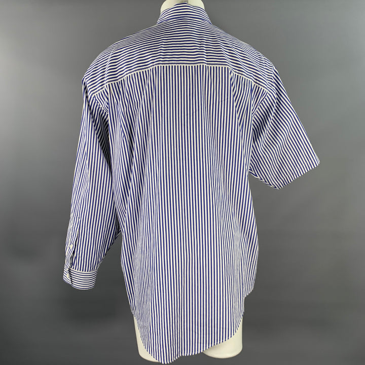 BALENCIAGA Size XXS Blue White Stripe Cotton Button Down Asymmetrical  Sleeve Shirt
