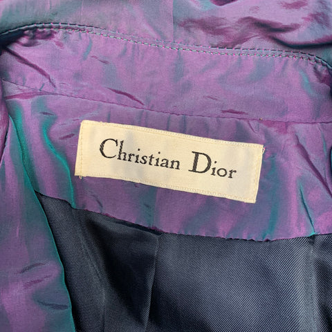 CHRISTIAN DIOR Size 6 Purple Teal Iridescent Trench Trench Coat