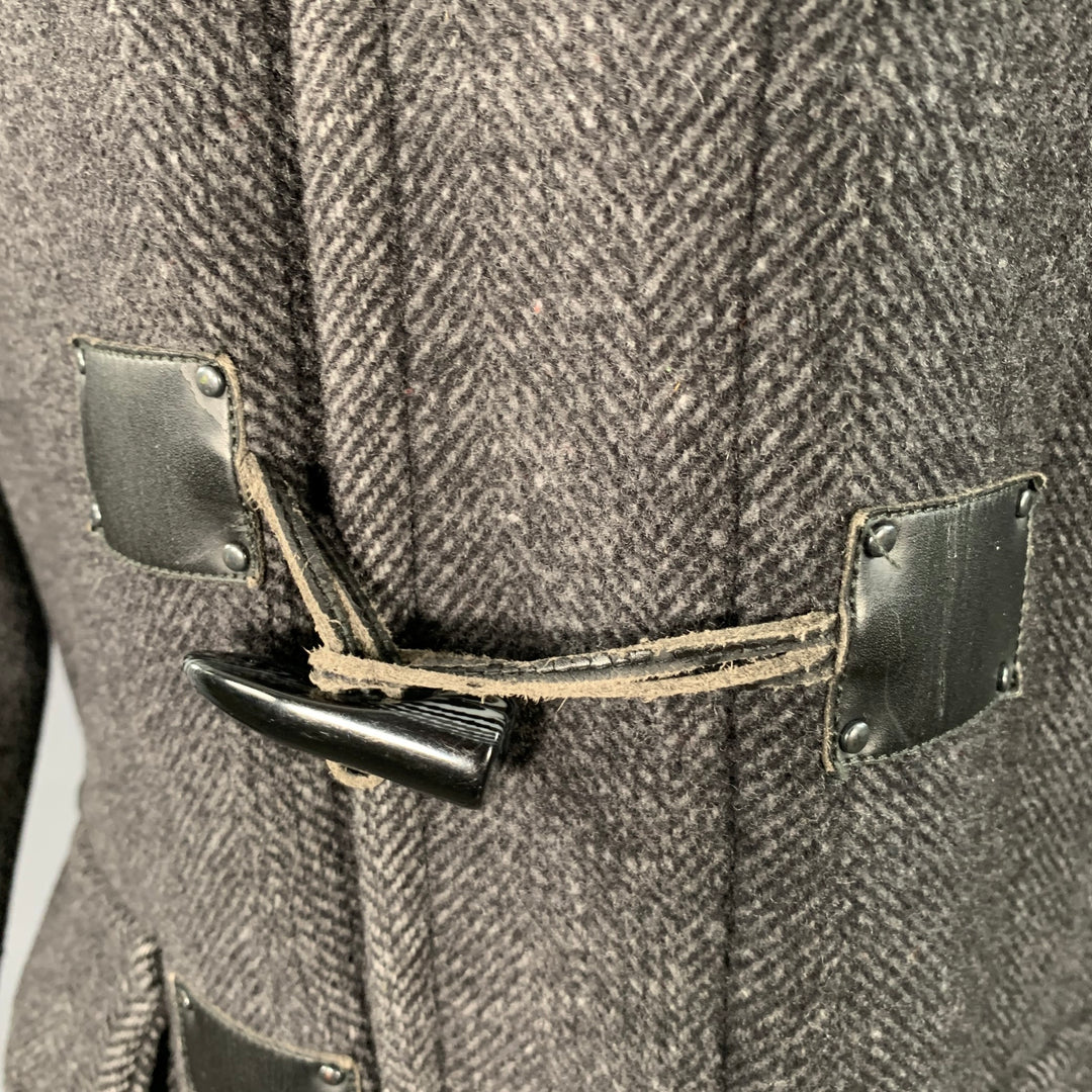 CALVIN KLEIN Size S Black Charcoal Herringbone Toggle Closure Coat