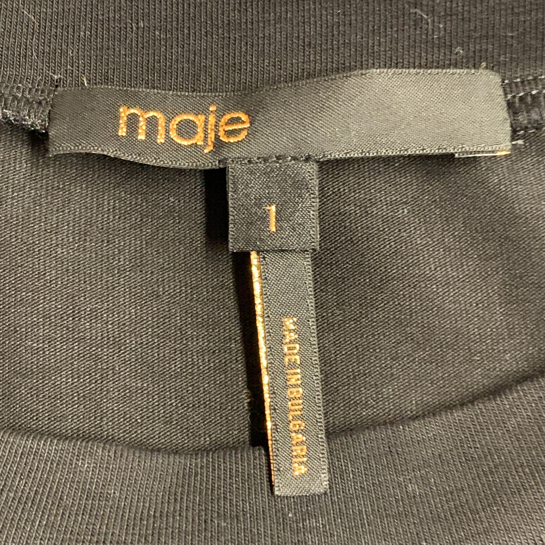 MAJE Size S Black Multi Color Acetate Blend Plaid Asymmetrical Casual Top