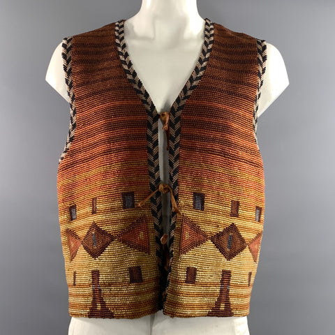 JOSEPH ABBOUD Size L Brown Rust Beaded Cotton Vest