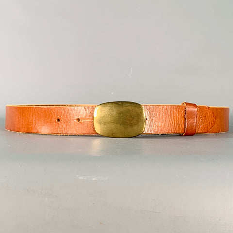 BARNEY'S CO-OP Size 36 Brown Gold Leather Square Buckle Belt
