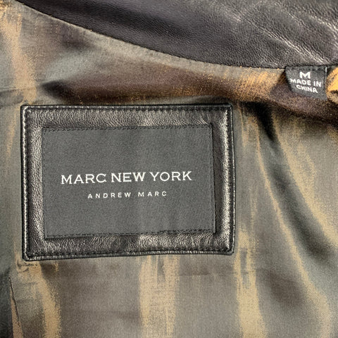 ANDREW MARC Size M Black Leather Single Breasted Coat