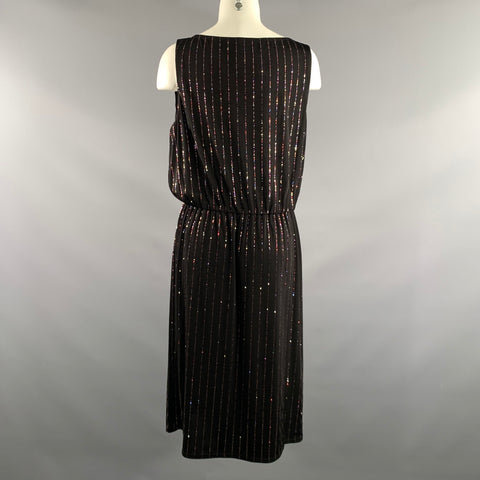 MARC JACOBS Size M Black Multi Color Polyester Stripe Mid-Calf Cocktail Dress