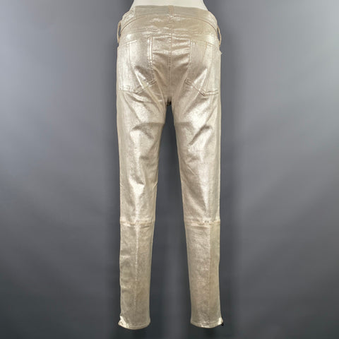 RAG & BONE Size 29 Black Silver Leather Metallic Lambskin Casual Pants