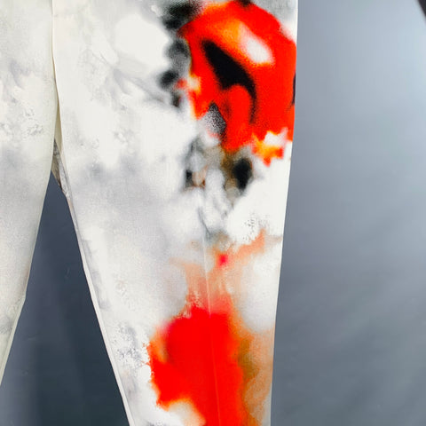 ALEXANDER MCQUEEN Size 40 White Multi Color Print Cotton Flat Front Dress Pants