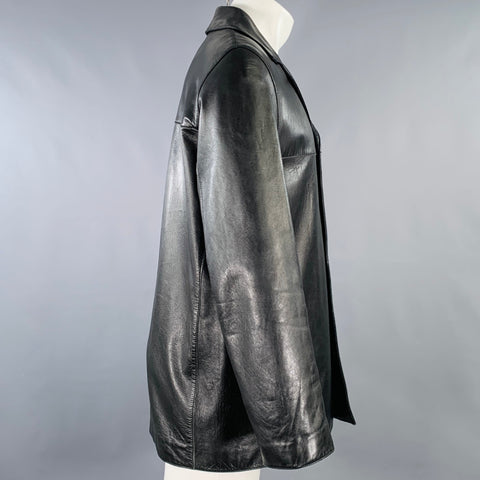 ANDREW MARC Size M Black Leather Single Breasted Coat