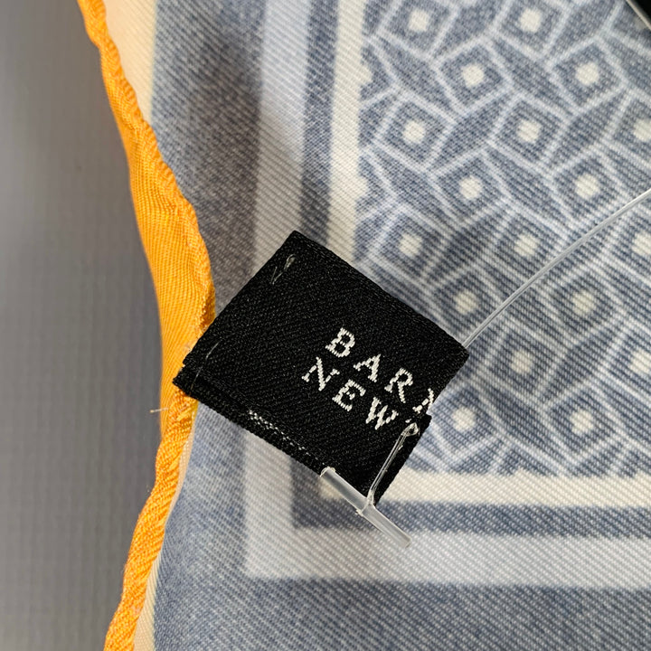 BARNEY'S NEW YORK Navy Yellow Squares Silk Pocket Square