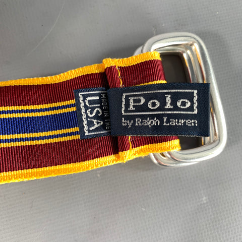 RALPH LAUREN Burgundy Navy Stripe Nylon Belt