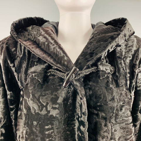 GALANOS Size M Black Hooded Coat