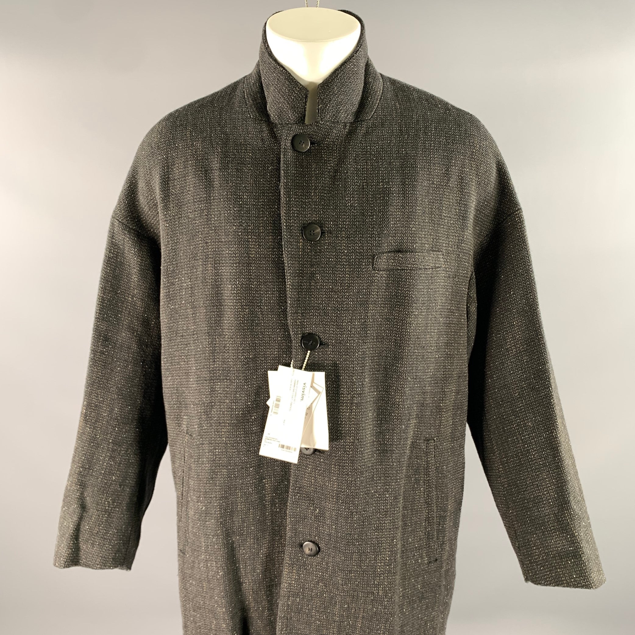 VISVIM Size M Black Brown Tweed Wool Linen Silk Notch Lapel Coat
