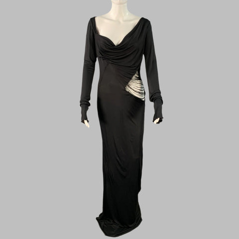 JOHN RICHMOND Size S Black Viscose Cut Out Long Sleeve Evening Gown