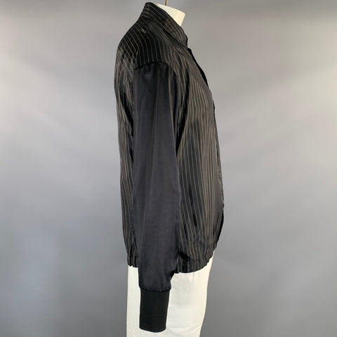 NEIL BARRETT AW2021 Size L Black White Pinstripe Viscose &  Cupro Long Sleeve Shirt