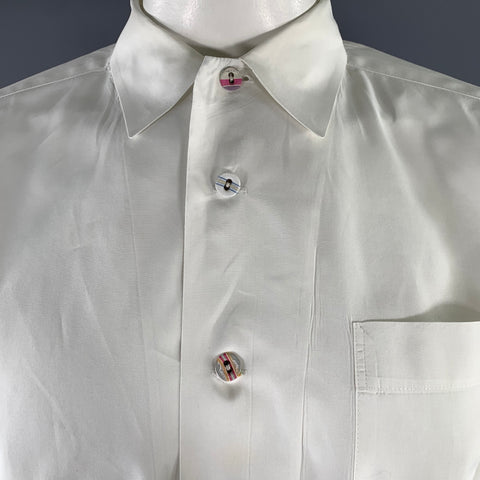 MATSUDA Size L White Cotton Mixed Button Long Sleeve Shirt