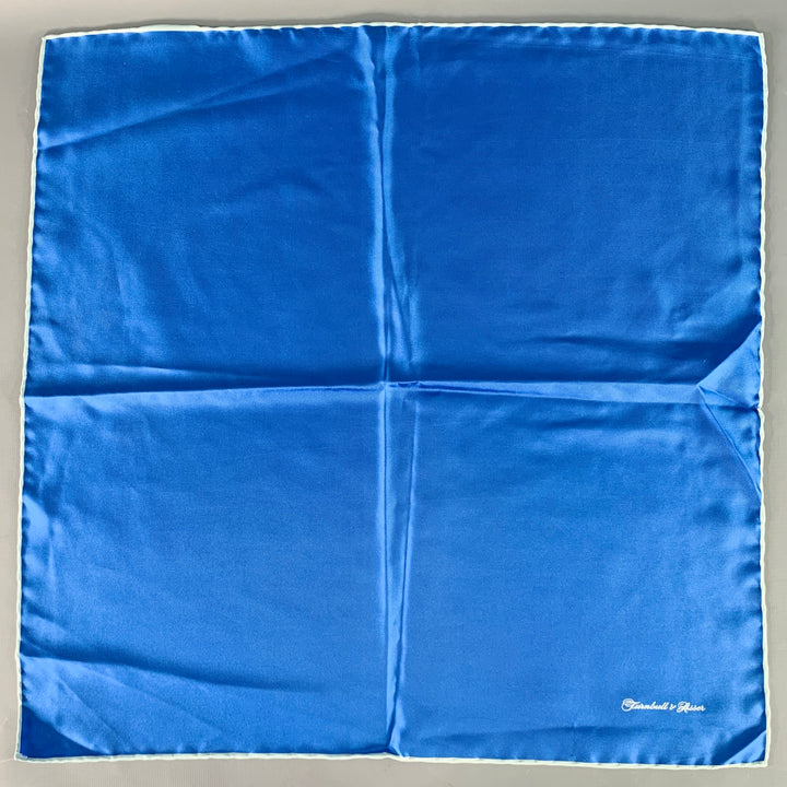 TURNBULL & ASSER Blue Light Blue Contrast Stitch Silk Pocket Square