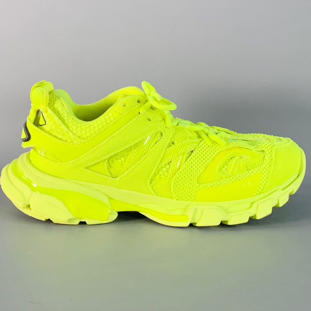 BALENCIAGA Size 6 Track 3 Green Neon Nylon Chunky Sneakers